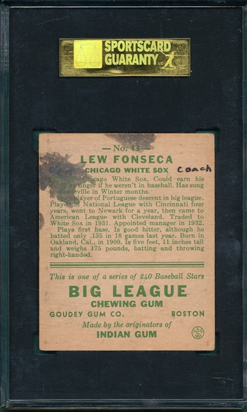 1933 Goudey #43 Fonseca & #191 Chapman, Lot of (2) SGC/PSA