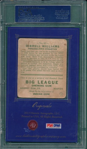 2013 Historic Autographs Originals, 1933, #82 Dib Williams, PSA Authentic