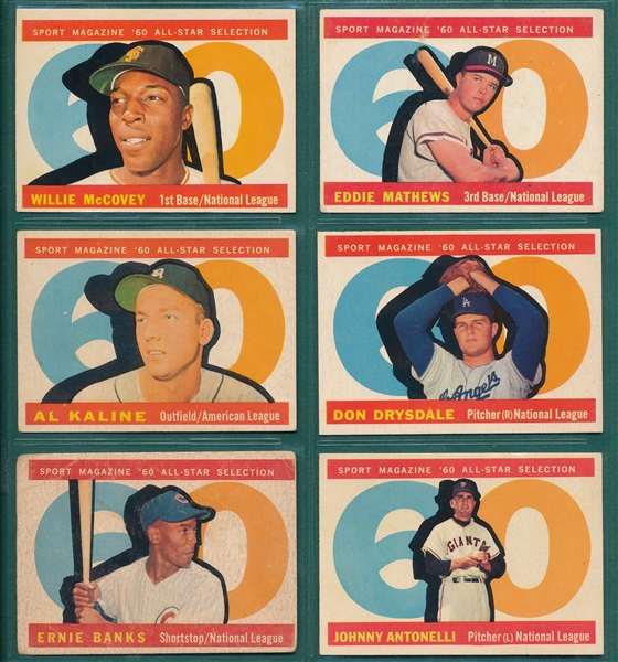 1960 Topps All Star Cards, Lot of (6) W/ #554 McCovey, *Hi #*