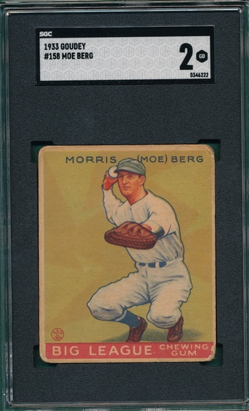1933 Goudey #158 Moe Berg SGC 2