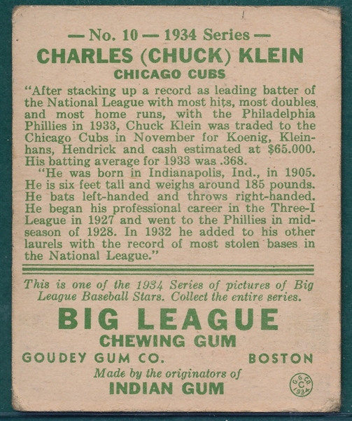 1934 Goudey #10 Chuck Klein