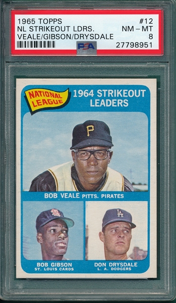 1965 Topps #12 NL Strikeout Leaders W/ Drysdale & Gibson PSA 8 