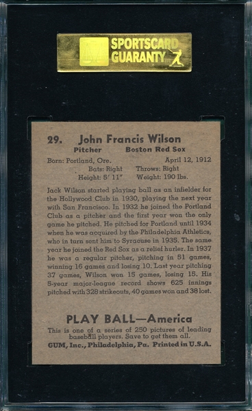 1939 Play Ball #29 Jack Wilson SGC 96 *MINT* *None Higher*