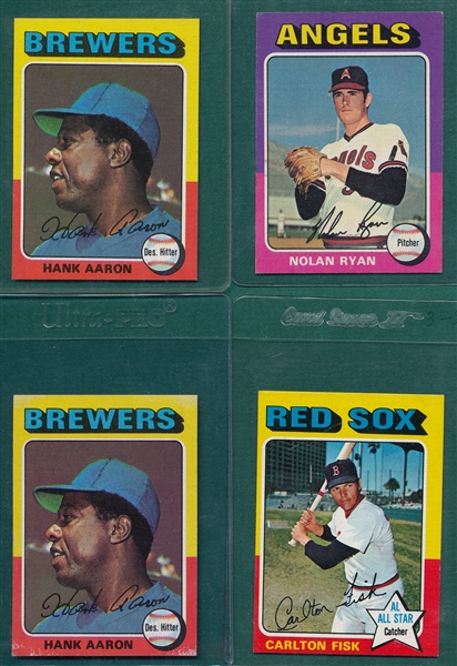1975 Topps Mini, Ryan, Fisk & Aaron (2), Lot of (4)