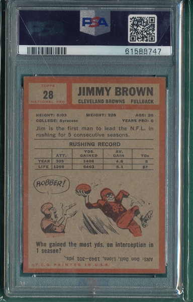 1962 Topps FB #28 Jim Brown PSA 4