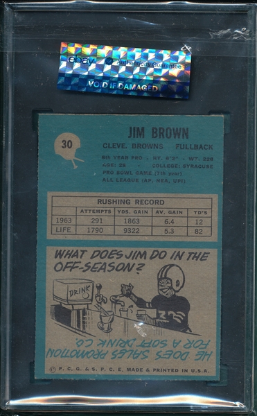 1964 Philadelphia FB #28 Jim Brown SGC 5