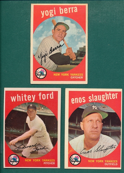 1959 Topps Lot of (3) Yankees W/ Berra