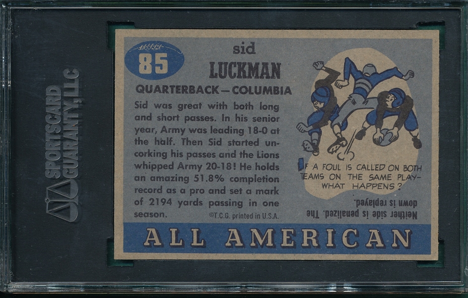 1955 Topps All American Football #85 Sid Luckman SGC 84
