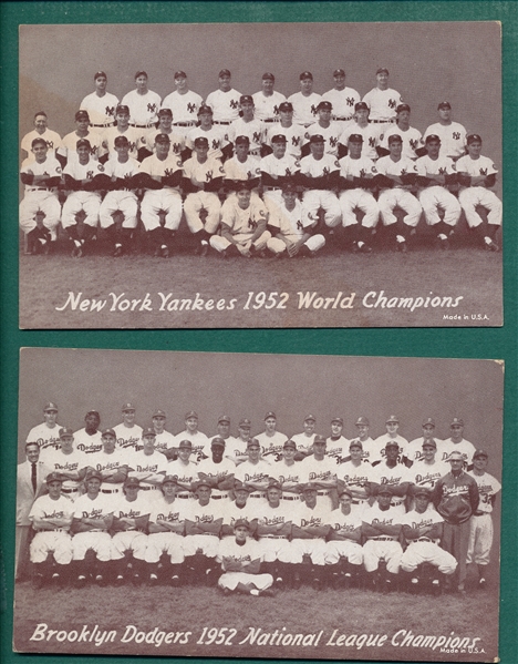 1947-66 Exhibits 1952 Yankees & Dodgers Team Cards, Lot of (2)