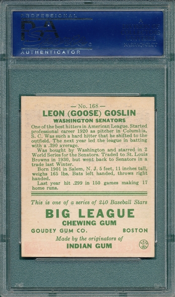 1933 Goudey #168 Goose Goslin PSA 7