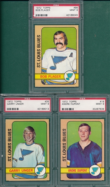  1972 Topps Hockey Lot of (3) W/ #96 Plager, PSA 9 *Mint*