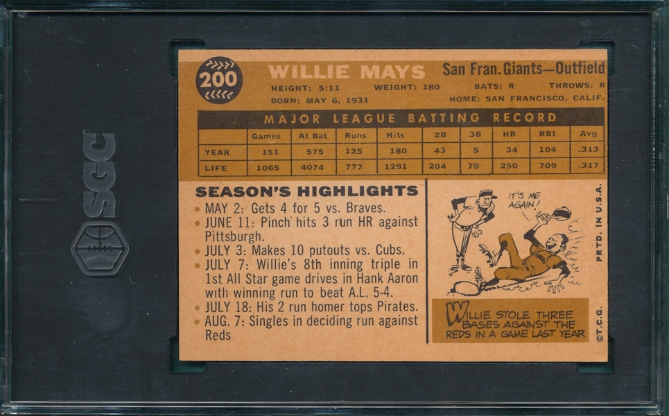 1960 Topps #200 Willie Mays SGC 7