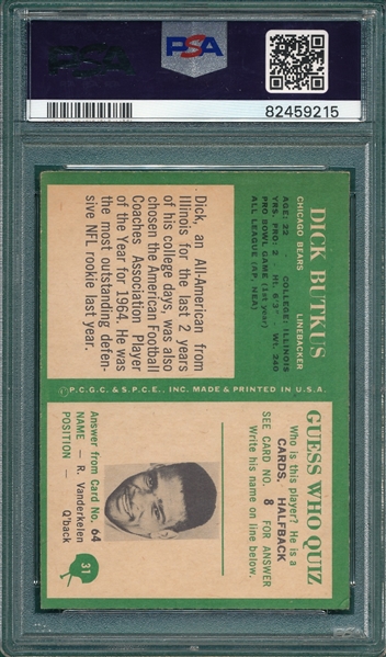 1966 Philadelphia #31 Dick Butkus PSA 5 *Rookie*