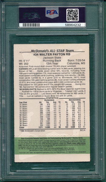 1986 McDonald's #34 Walter Payton, Green, PSA 8