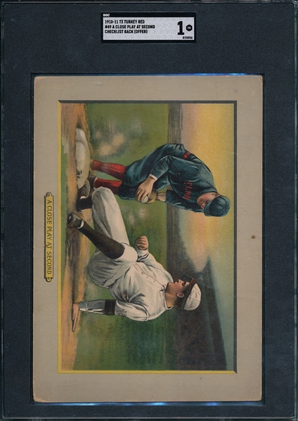 1910-11 T3 #49 A Close Play At Second, Turkey Red Cigarettes SGC 1