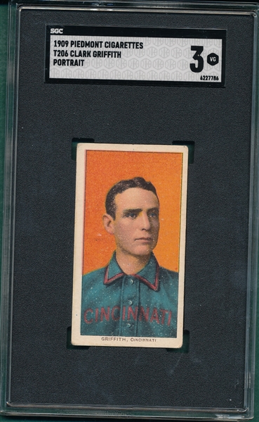 1909-1911 T206 Griffith, Portrait, Piedmont Cigarettes SGC 3