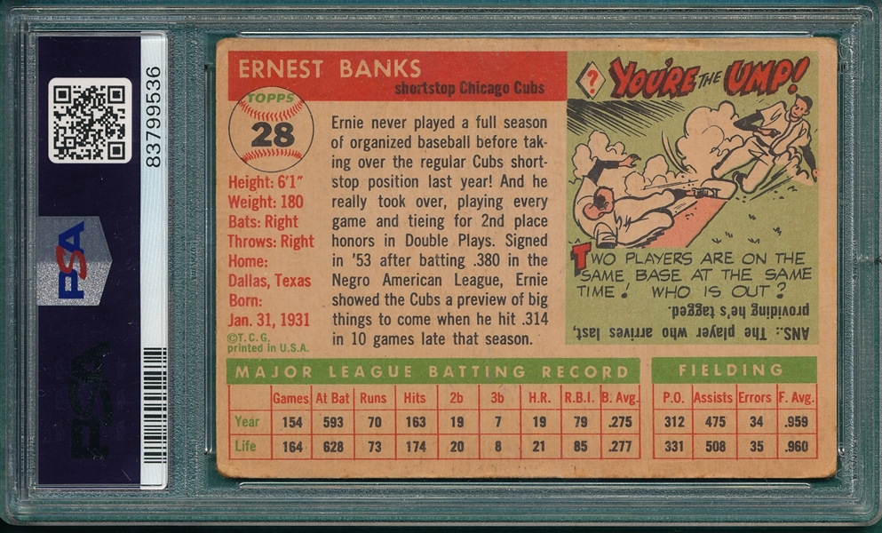 1955 Topps #28 Ernie Banks PSA 2