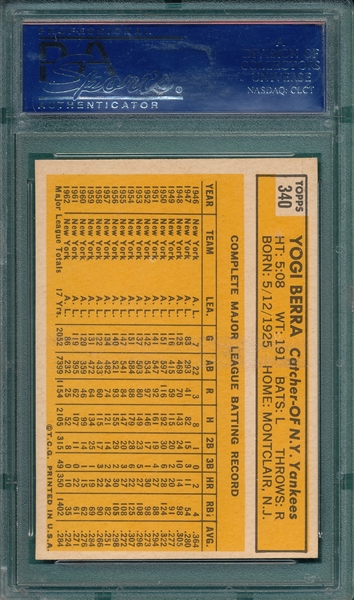 1963 Topps #340 Yogi Berra PSA 6