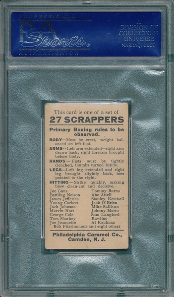 1910 E79 Tommy Burns, 27 Scrappers, Philadelphia Caramel Co. PSA 4