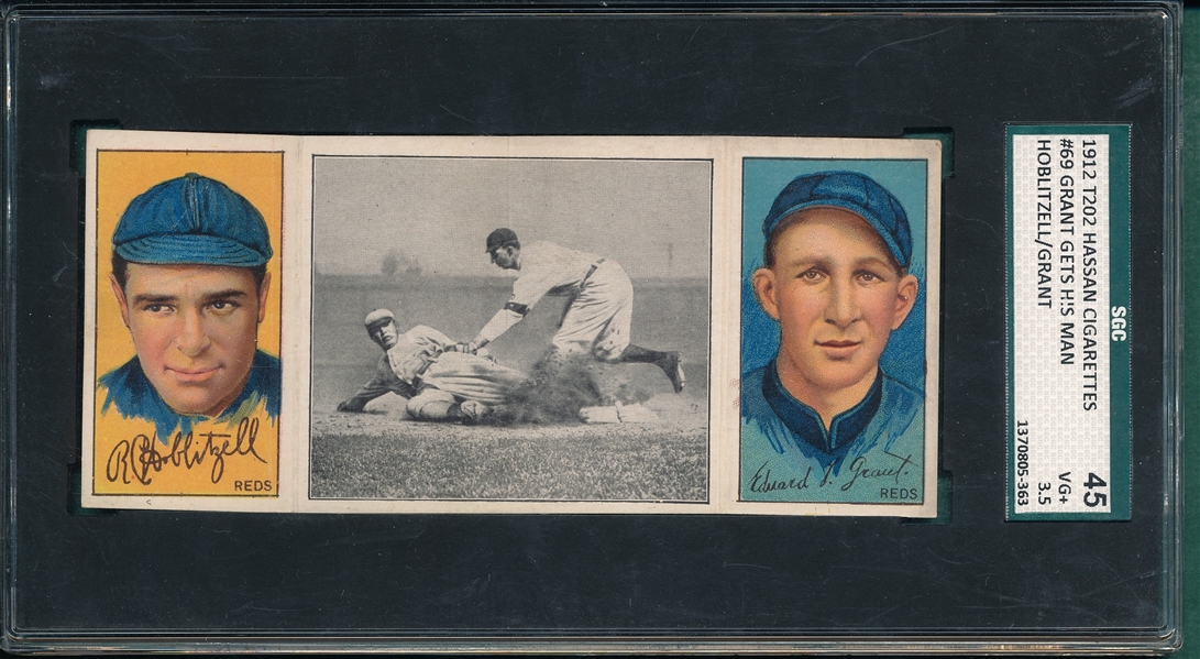 1912 T202 Grant Gets His Man, Hoblitzell/Grant, Hassan Cigarettes Triple Folder SGC 45