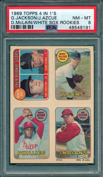 1969 Topps Baseball 4 In 1's, Jackson/Azcue/W Sox Rookies/McLain, PSA 8