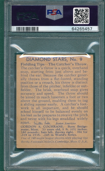 1934-36 Diamond Stars #9 Mickey Cochrane PSA 1.5 *Great Presentation*