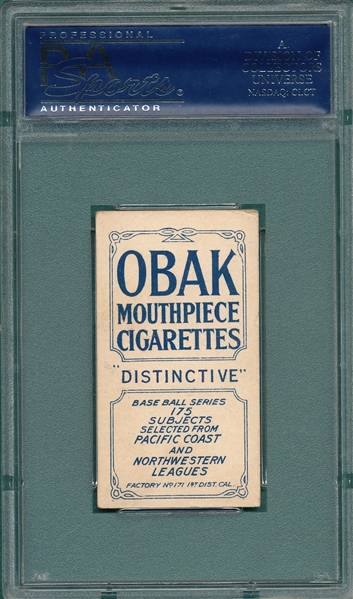 1910 T212-2 Brown, Vernon, Obak Cigarettes PSA 4