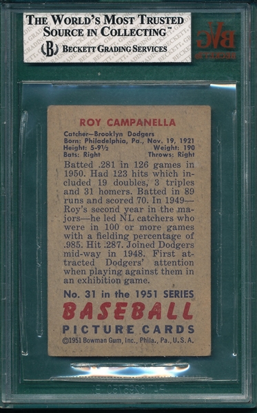 1951 Bowman #31 Roy Campanella BVG 4