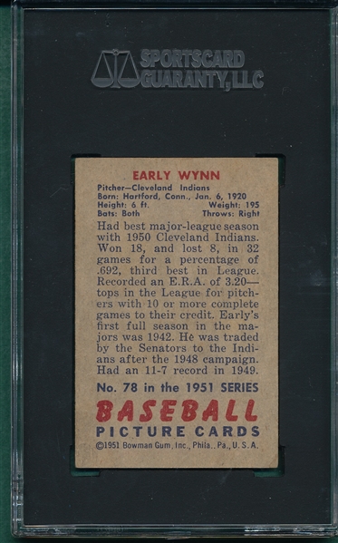 1951 Bowman #78 Early Wynn SGC 4.5