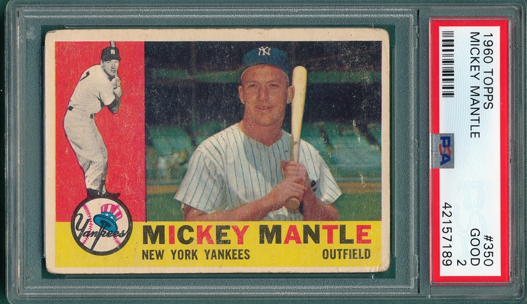 1960 Topps #350 Mickey Mantle, PSA 2