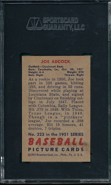 1951 Bowman #323 Joe Adcock SGC 4.5 *Hi #*