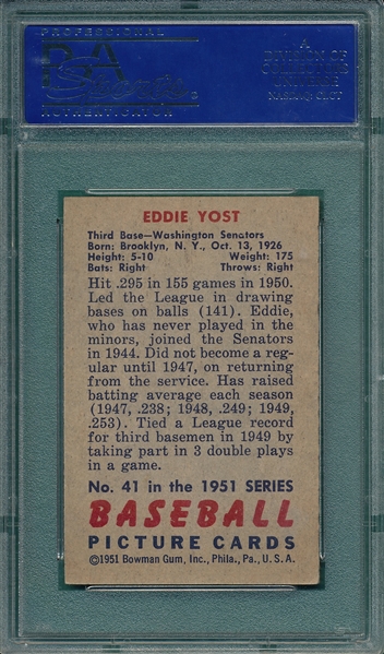 1951 Bowman #41 Eddie Yost PSA 7