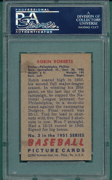 1951 Bowman #3 Robin Roberts PSA 5