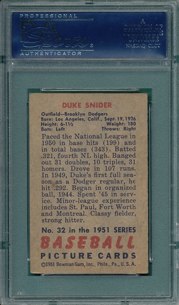 1951 Bowman #32 Duke Snider PSA 4