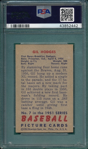 1951 Bowman #7 Gil Hodges PSA 6