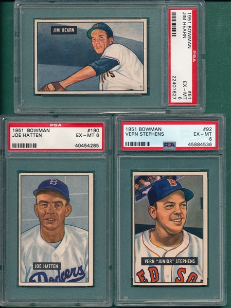 1951 Bowman #61, #92 & #190, Lot of (3), PSA 6