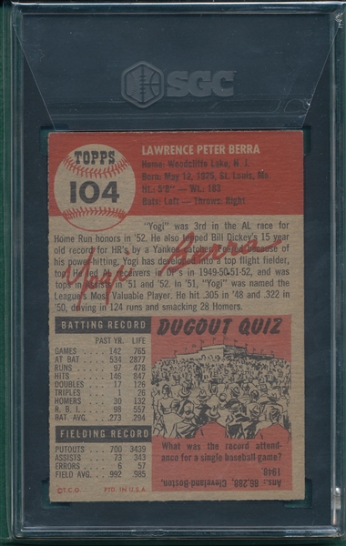1953 Topps #104 Yogi Berra SGC 6