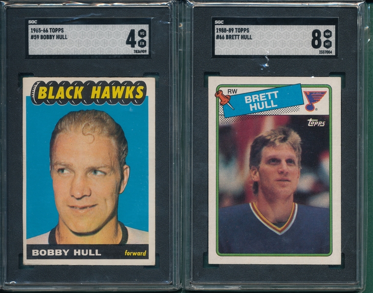 1965 Topps #59 Bobby Hull SGC 4 & 1988 #66 Brett Hull SGC 8 *Rookie*, Lot of (2)