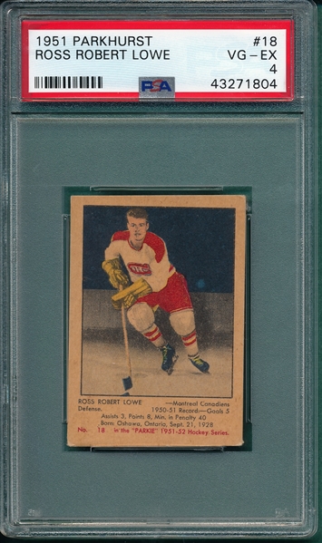 1951-52 Parkhurst Hockey #18 Ross Robert Lowe PSA 4