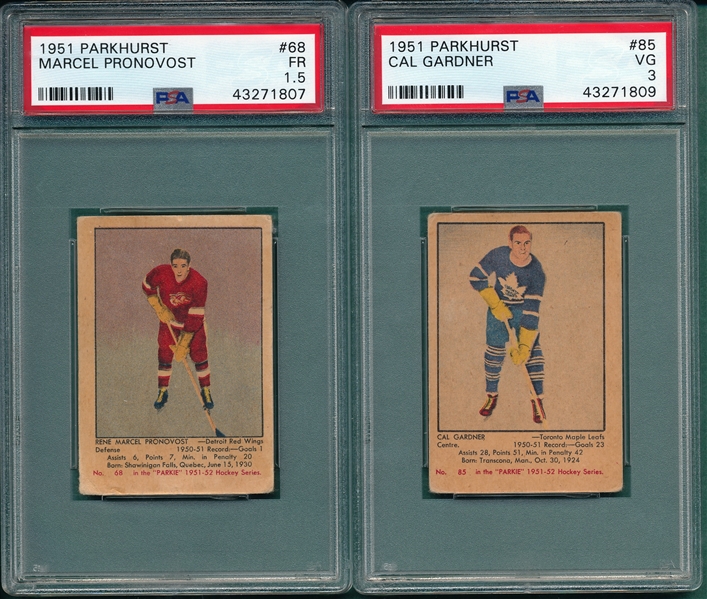 1951-52 Parkhurst Hockey, Lot of (5) W/ #68 Pronovost PSA
