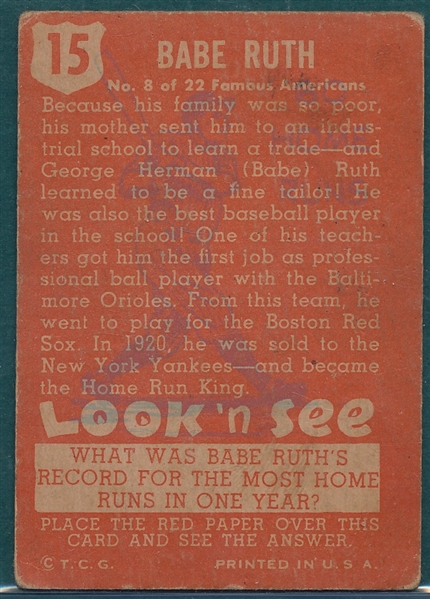 1952 Topps Look 'n See #15 Babe Ruth