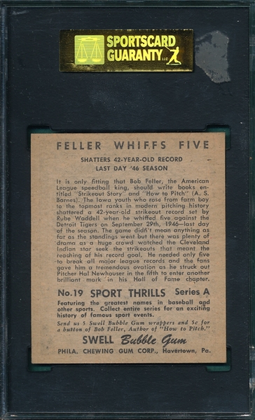 1948 Swell Sport Thrills #19 Bob Feller SGC 80