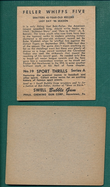 1941 Play Ball #78 Feller & 1948 Swell #19 Feller, Lot of (2)