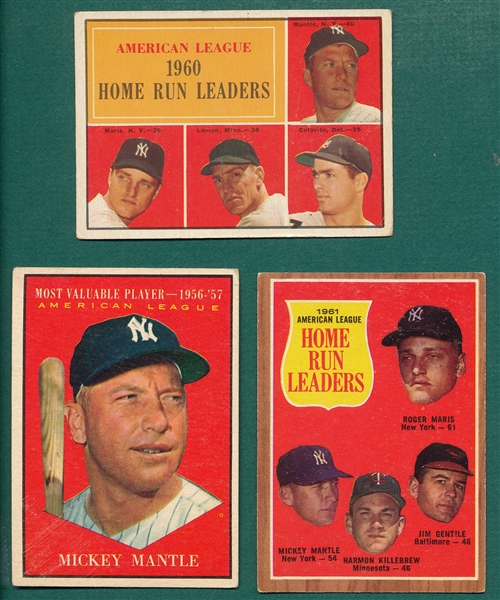 1961-62 Topps Lot of (3) Mickey Mantle