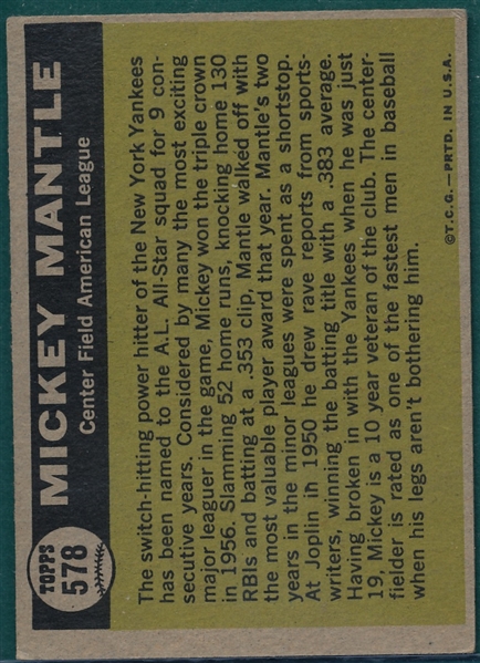 1961 Topps #578 Mickey Mantle, AS