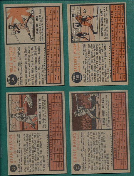 1962 Topps Lot of (4) HOFers W/ #50 Musial