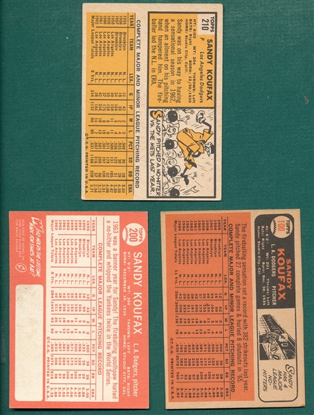 1963-66 Topps Lot of (3) Sandy Koufax