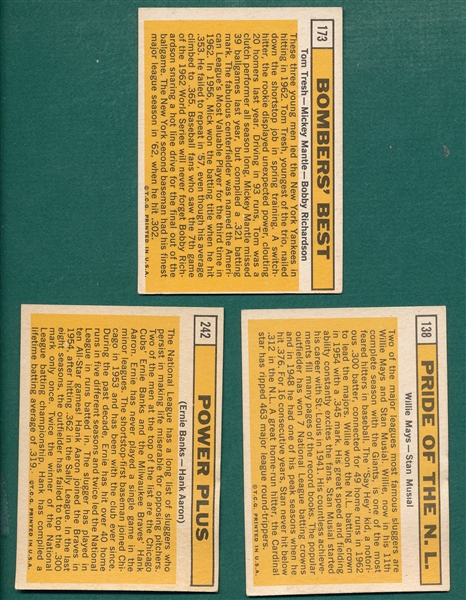 1963 Topps Lot of (3) HOF Specials W/ Mantle