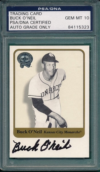 2001 Fleer Buck O'Neil Autograhed Card PSA/DNA PSA 10 