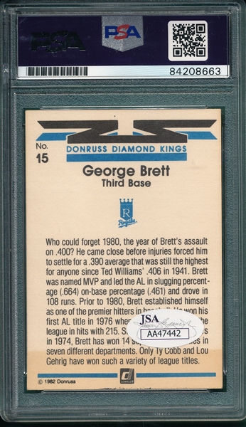 1982 Donruss George Brett, Autographed Card, PSA/DNA PSA 9